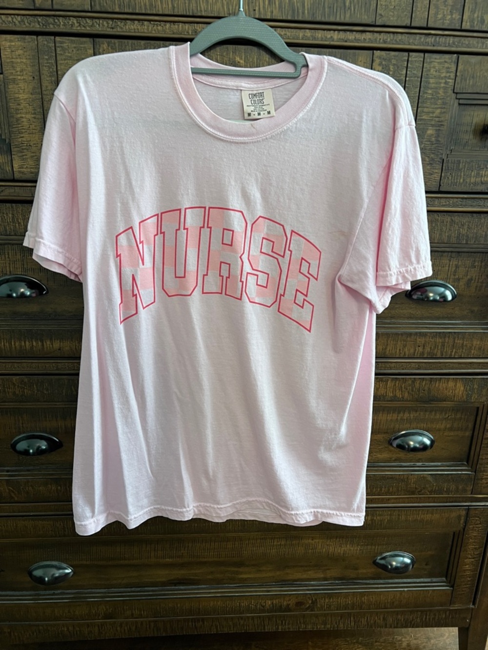 Comfort Colors Light Pink Tee with Pink Nurse Graphic